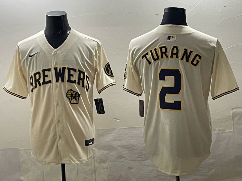 Men 2025 Milwaukee Brewers #2 Turang Cream 2025 Nike MLB Jersey 017